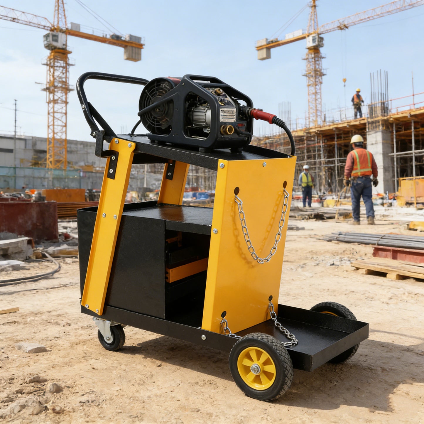 Portable Multi-Function Welder Trolley with 4 Drawers & Safety Chains