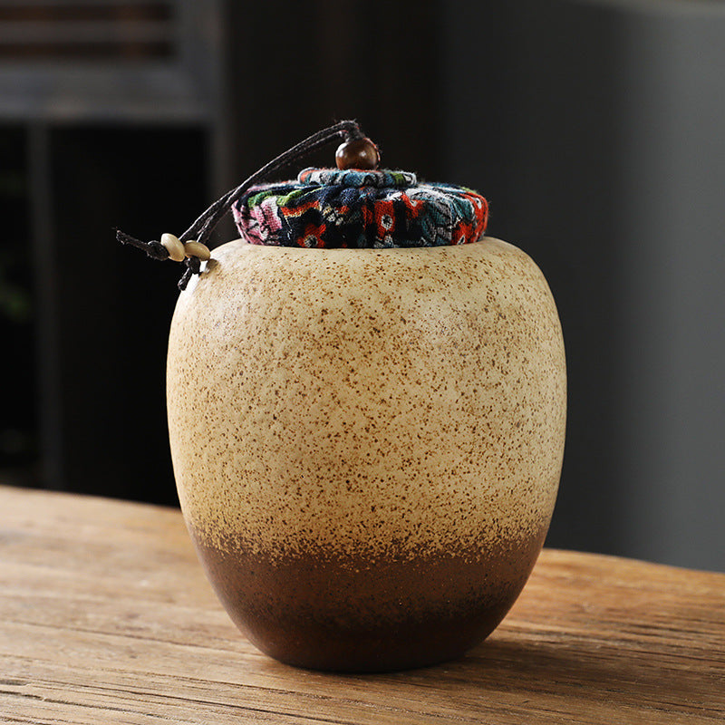 Coarse Ceramic Tea Caddy Airtight Canister for Pu-erh Tea Kitchen Storage