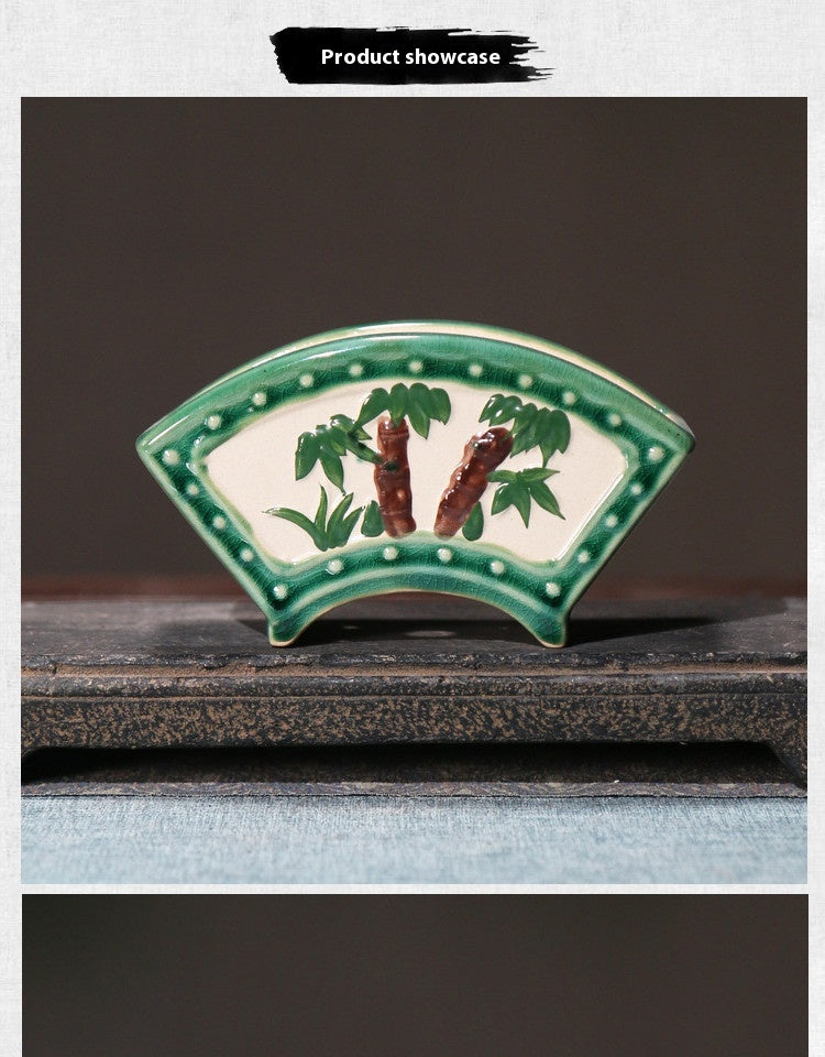 Ceramic Bonsai Flower Pot Fan-Shaped Hand-Painted Desktop Plant Container