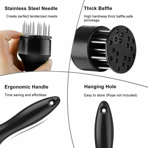 Stainless Steel Meat Tenderizer with Non-Slip Handle - 21 Needles