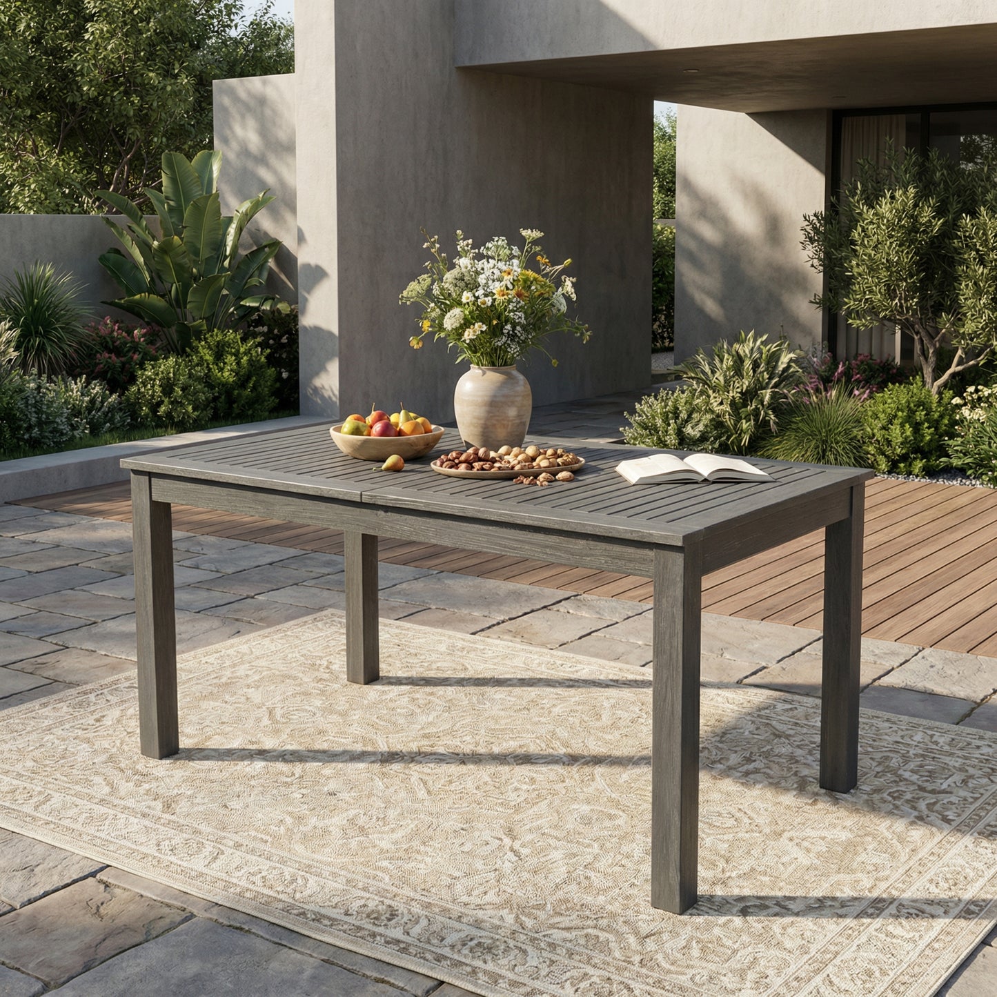 Expandable Outdoor Acacia Wood Dining Table - Dark Grey