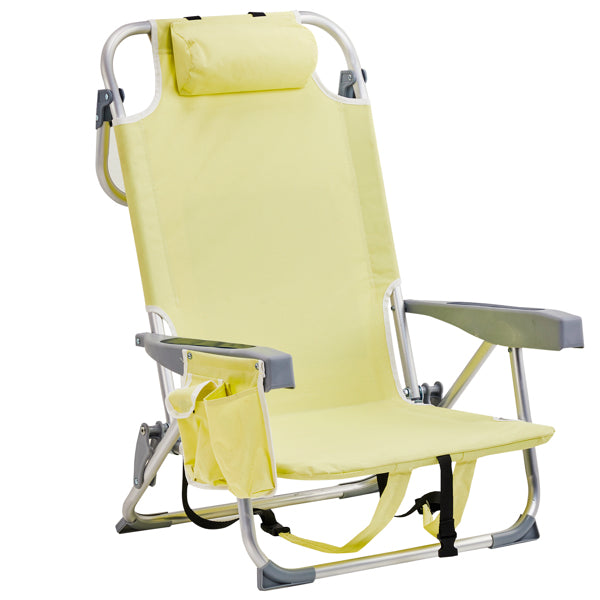 Lightweight Folding Beach Chair with Adjustable Back - Yellow