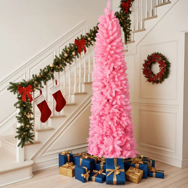 7.5 FT Unlit Artificial Pink Christmas Tree with Sturdy Stand