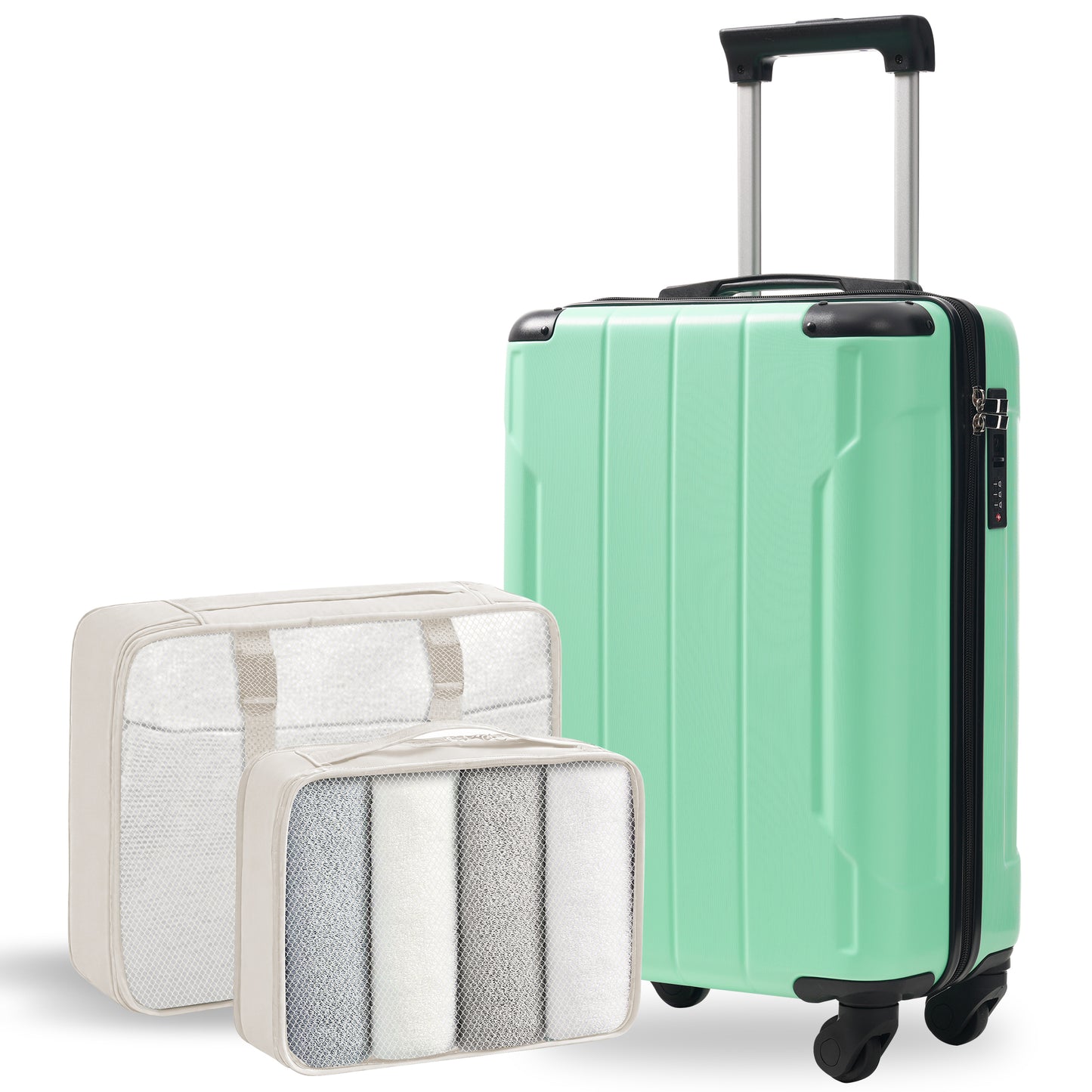20-Inch Hardshell Carry-On Luggage with TSA Lock & Packing Cubes - Creamy Green