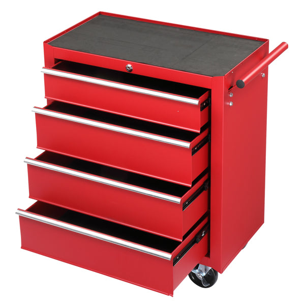 Steel Maintenance Tool Cart with 4 Drawers, Red Garden Tool Storage Cabinet