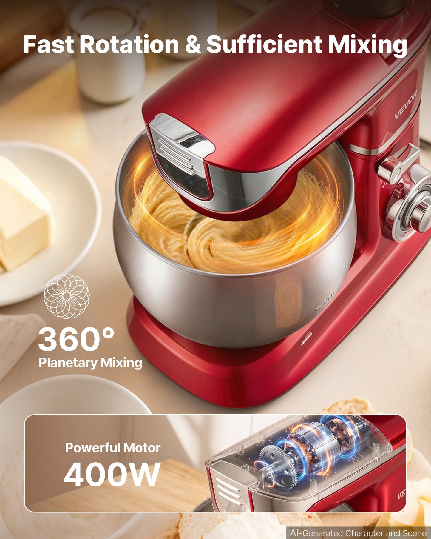 6.3 Qt Electric Stand Mixer with Attachments – Food & Kitchen Blender, Meat Grinder, Dough Hook, Whisk