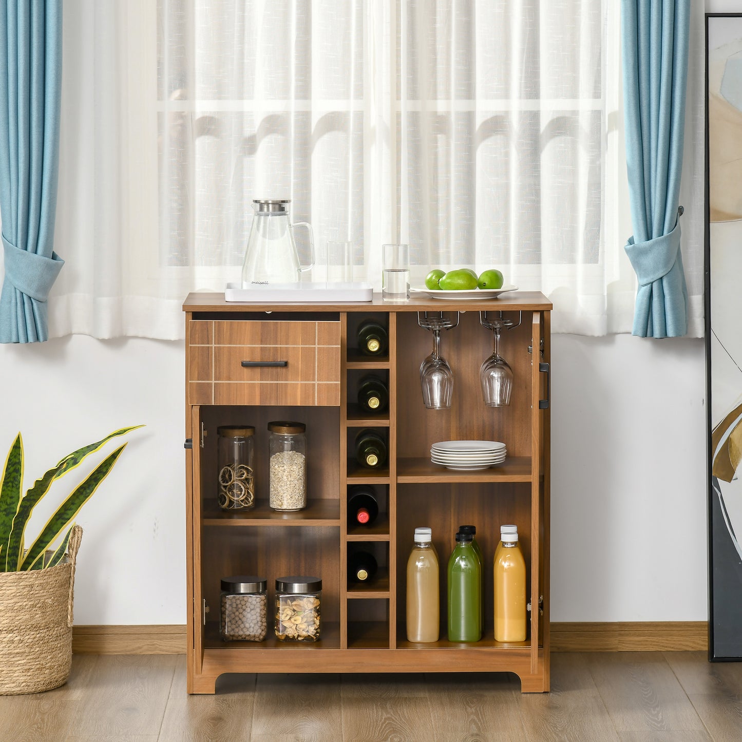 Retro Wine Cabinet for 6 Bottles, Rack Sideboard Serving Bar with