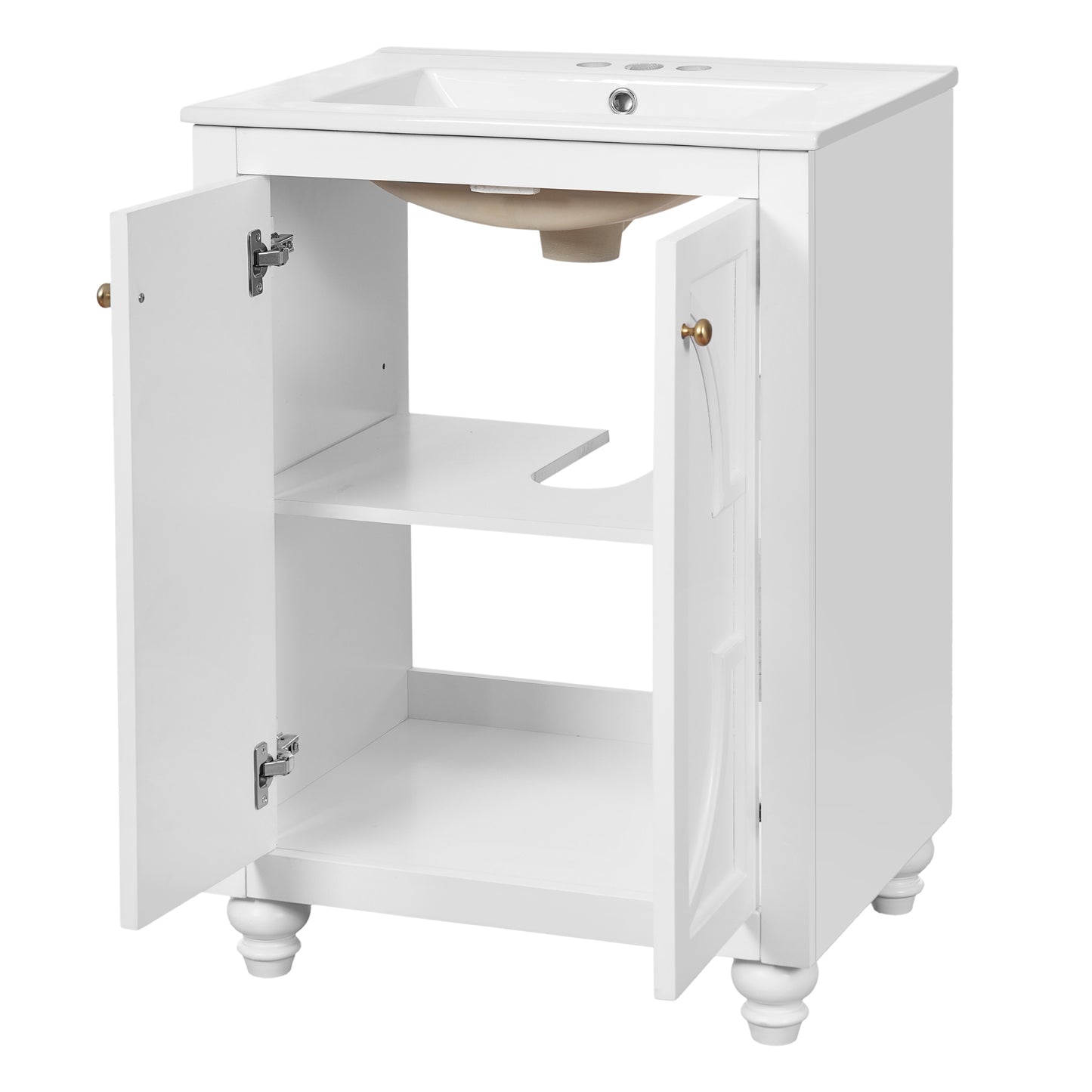 Modern 24" Bathroom Vanity with Ornate Design & Soft-Close Hinges - White