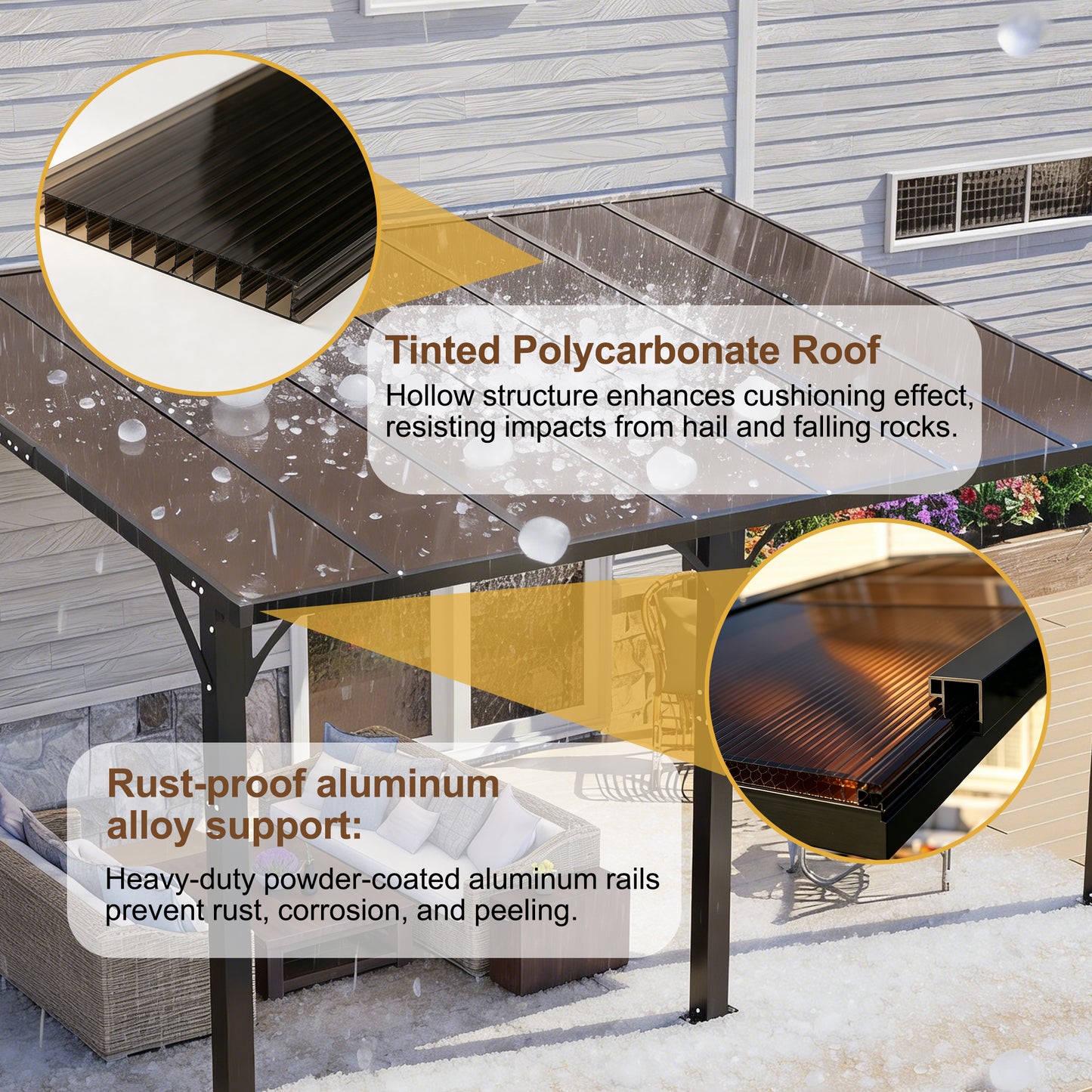 14x10 FT Hardtop Gazebo with Polycarbonate Roof - Brown