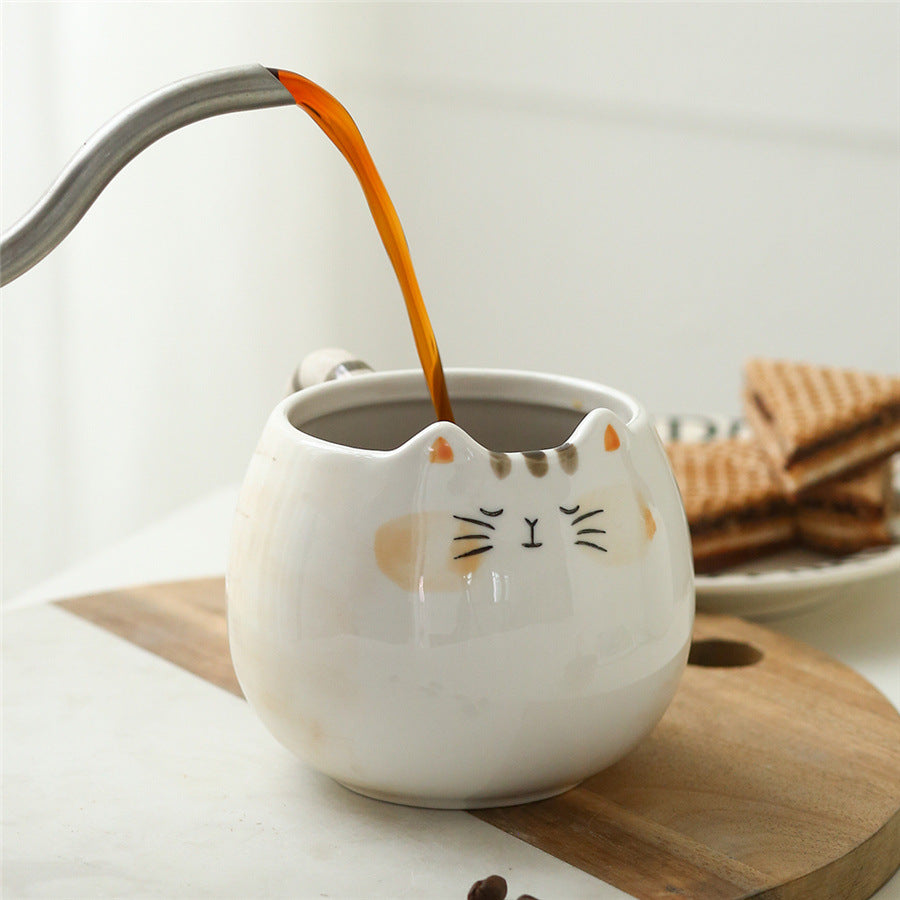 Hand-Painted Cat Ceramic Cup 380ml - Cute Kitten Shape Home Drinkware