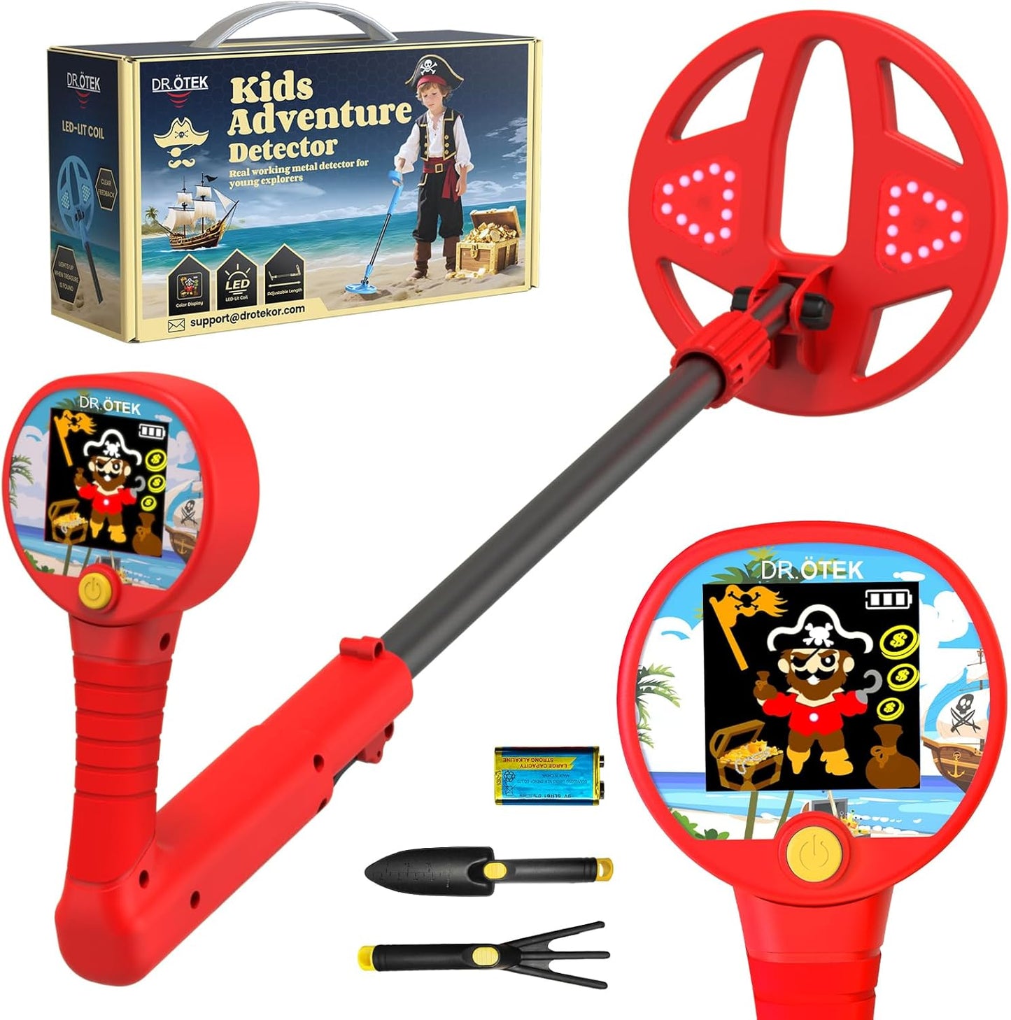 Kids Metal Detector with LED Illuminated Coil & Color LCD Display, Adjustable & Lightweight