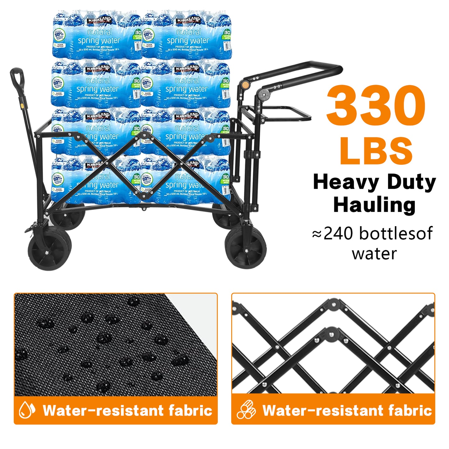 Collapsible Folding Wagon with Canopy and Cooler Bag - Black/Grey