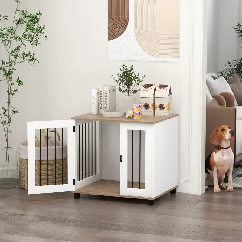 Dog Kennel End Table with Lockable Door - Small Medium Dogs Walnut
