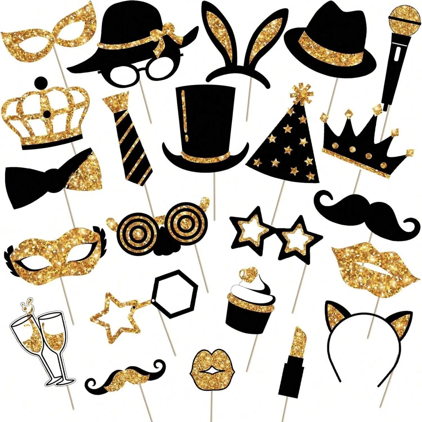 24-Piece Party Photo Booth Props Set - Hats, Lipstick, Crowns