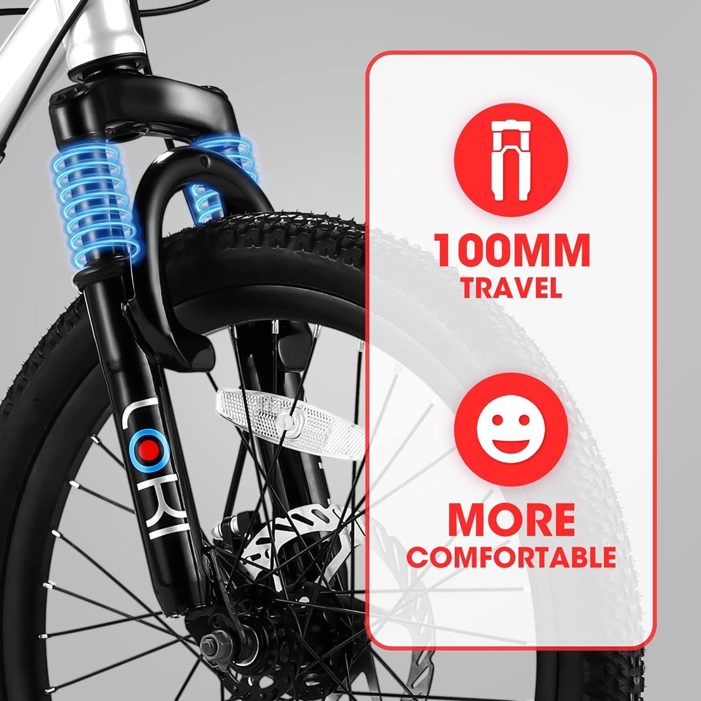 20-Inch Kids' Mountain Bike - 7 Speed, Front Suspension, White