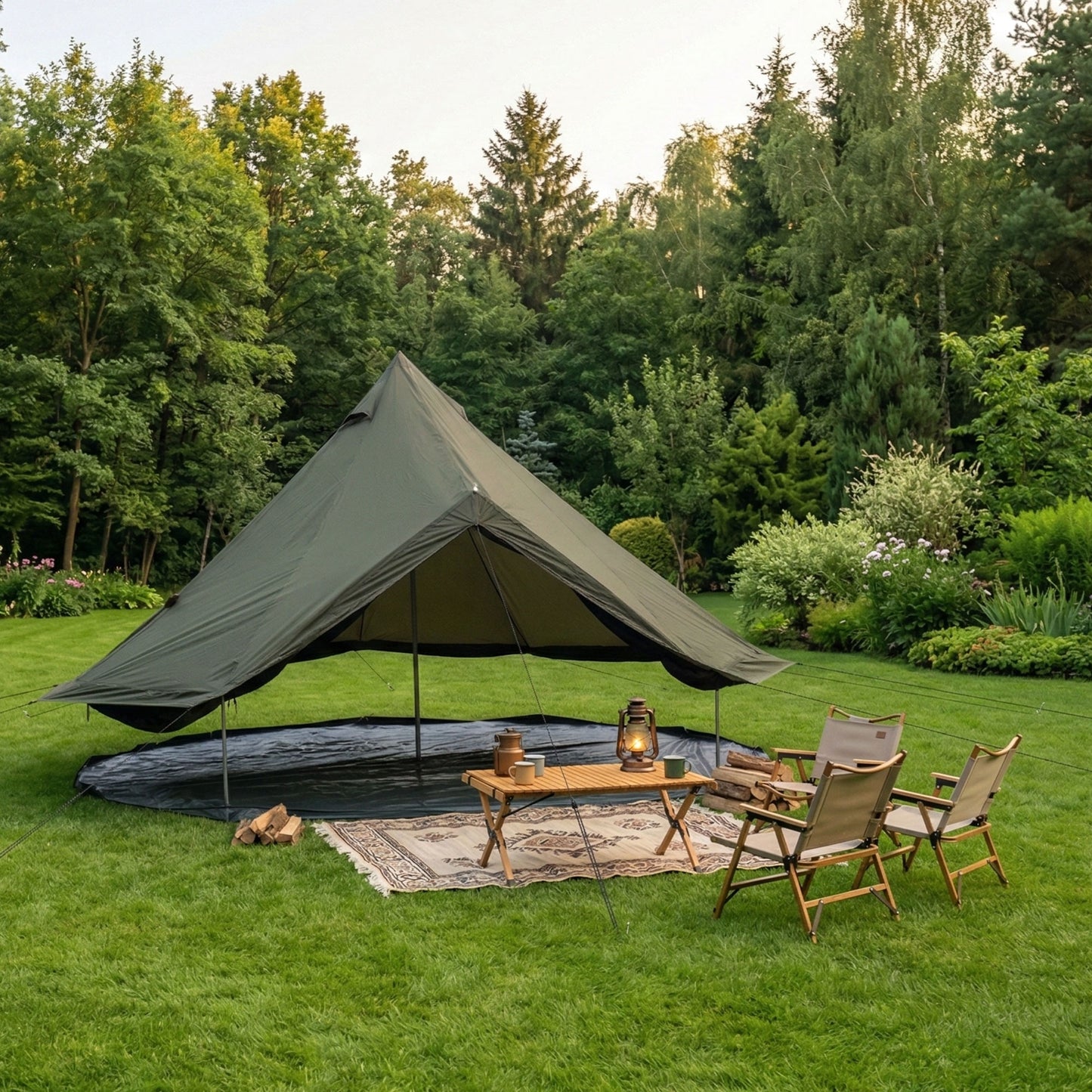 16.4FT Green Waterproof Bell Tent with Stove Jack - 10 Person Glamping Yurt