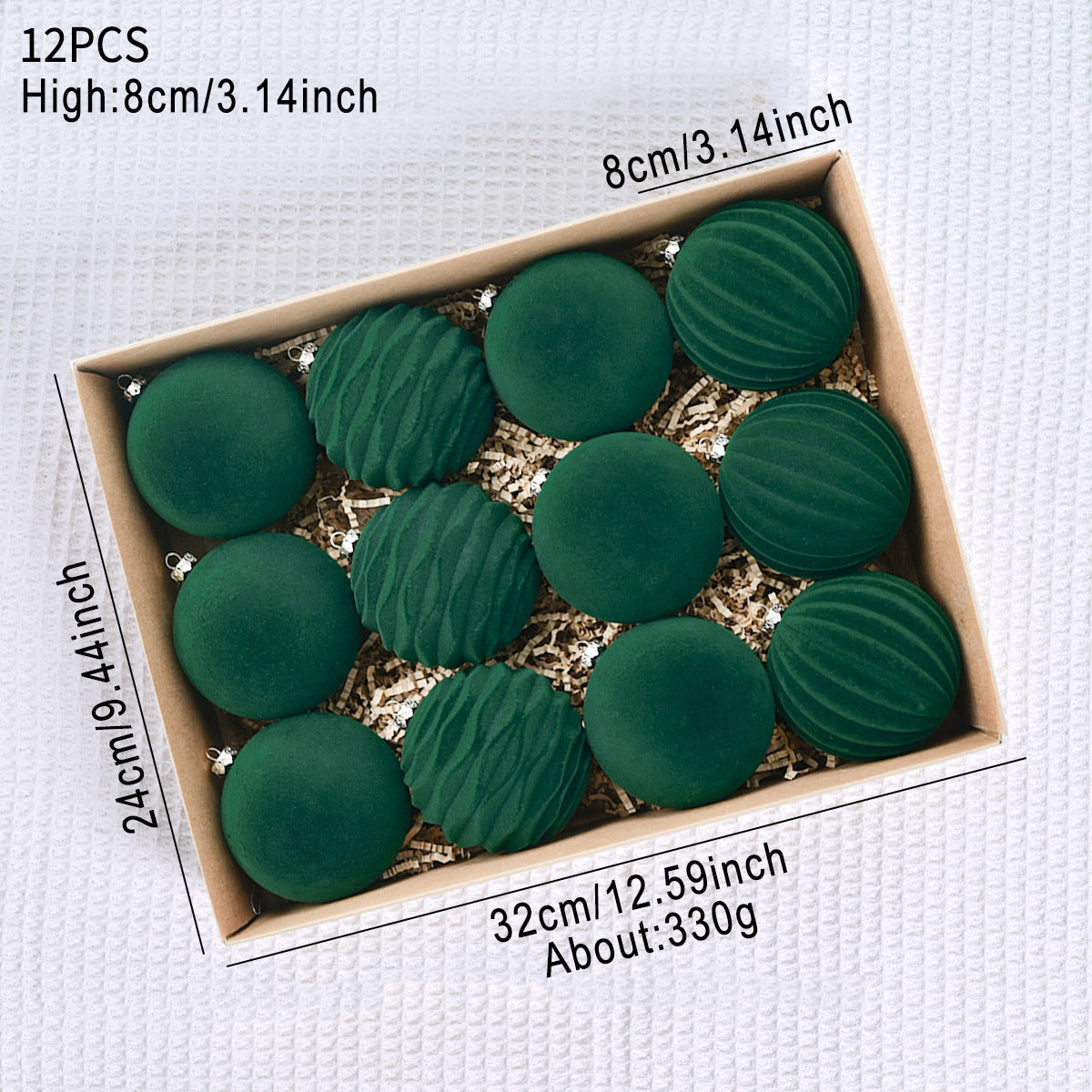 Christmas Flocking Ball Decorations Set - Red, Green, Blue, 8-12cm