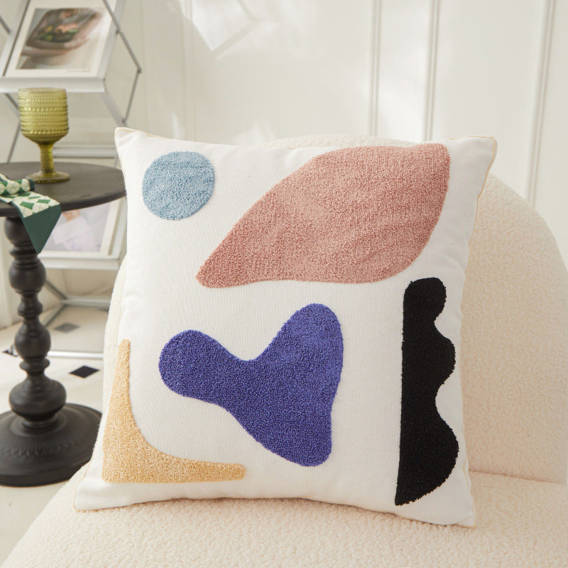 Cotton Embroidery Pillowcase Set - Morandi Seaweed Color Block Nordic Style