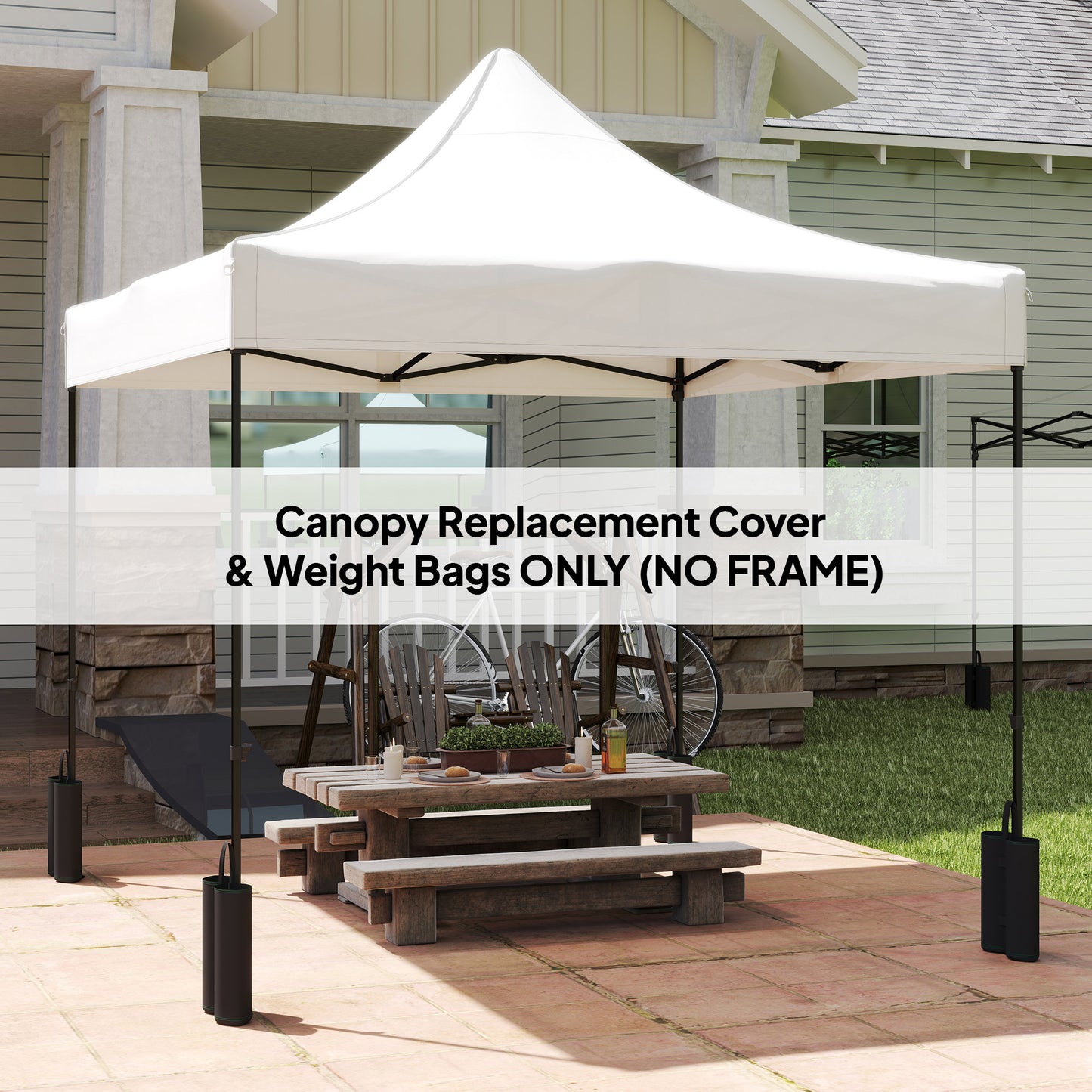 10x10 Replacement Canopy Top with Sand Bags - White, UPF50+