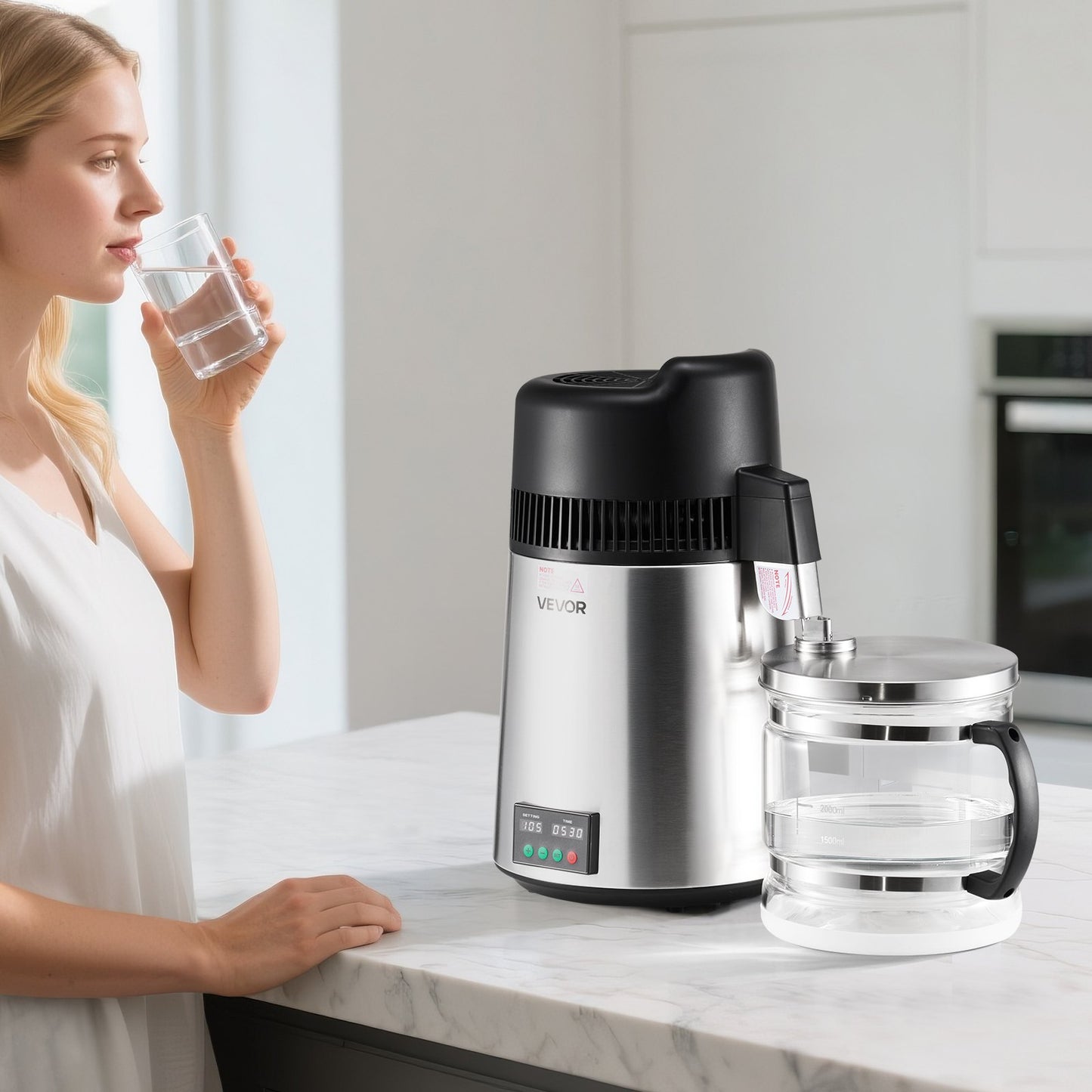 6L Water Distiller Machine - Countertop Purifier with Stainless Steel & Glass