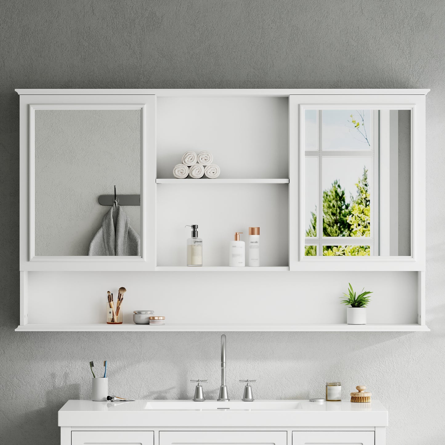 60" Wall-Mounted Bathroom Medicine Cabinet with Double Mirrors