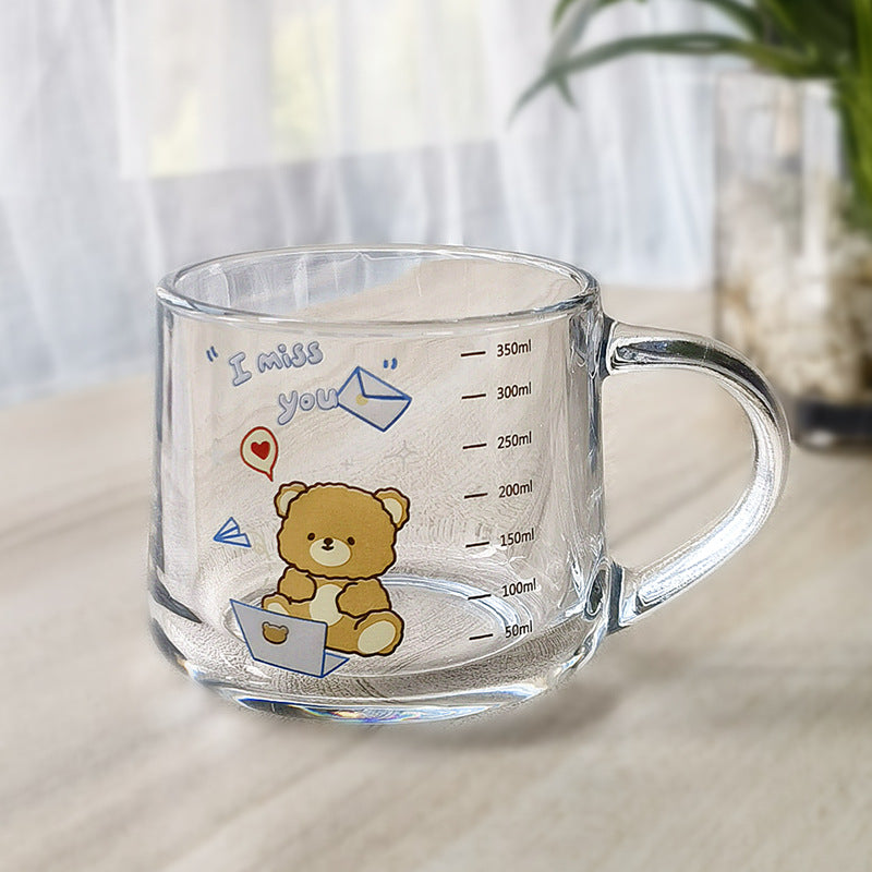 Minimalist Cartoon Glass Water Cup with Straw - Heat-Resistant, 400ML