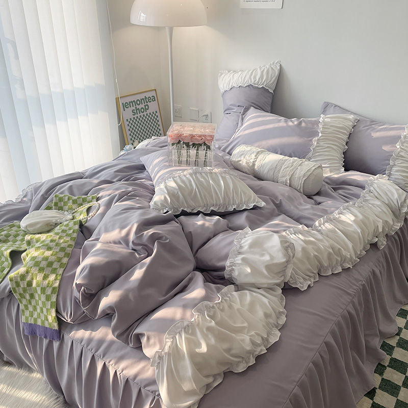 French Lace Pleated Bed Skirt Set of Four - Multiple Sizes & Styles