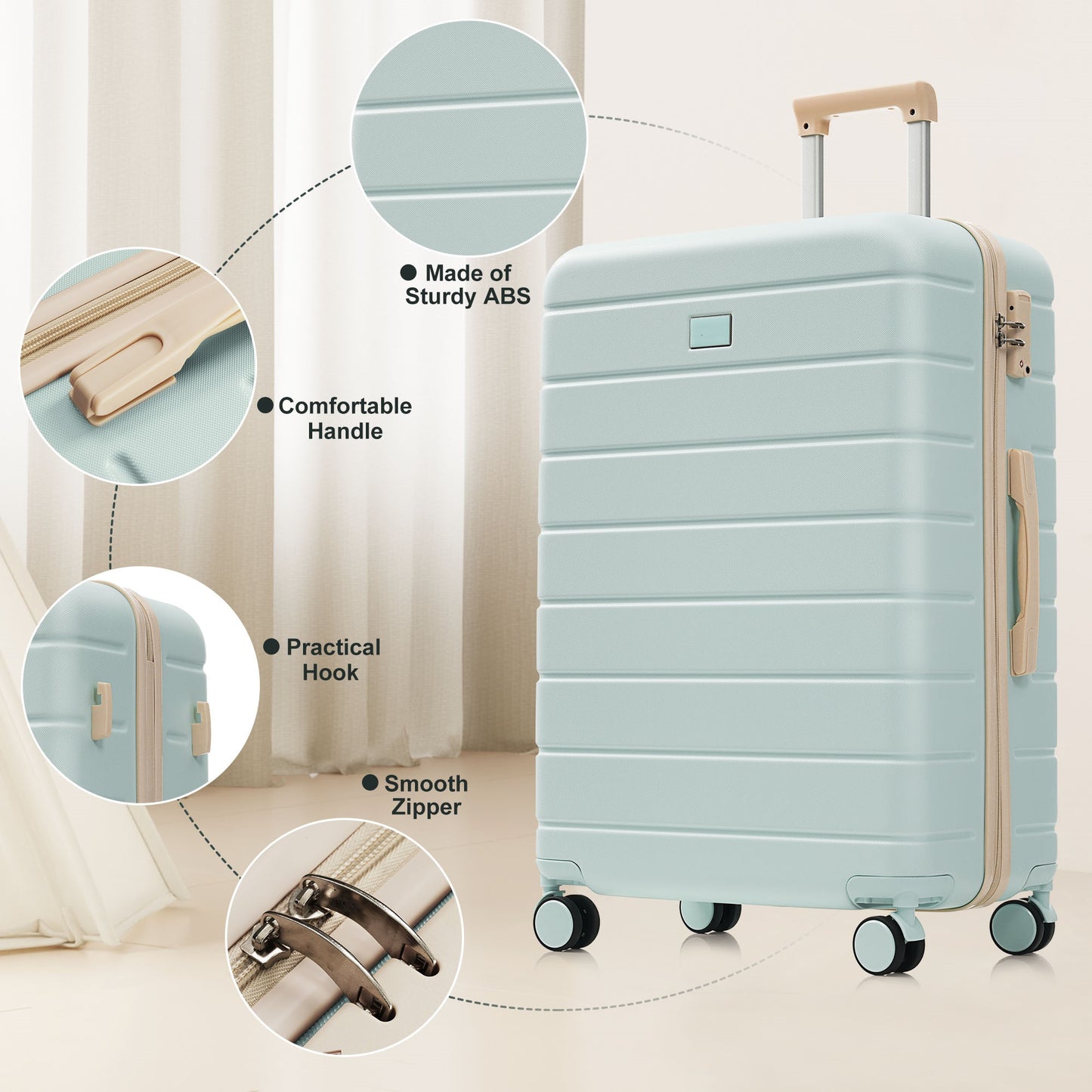 6-Piece Hardside Luggage Set with TSA Lock - Grey Green