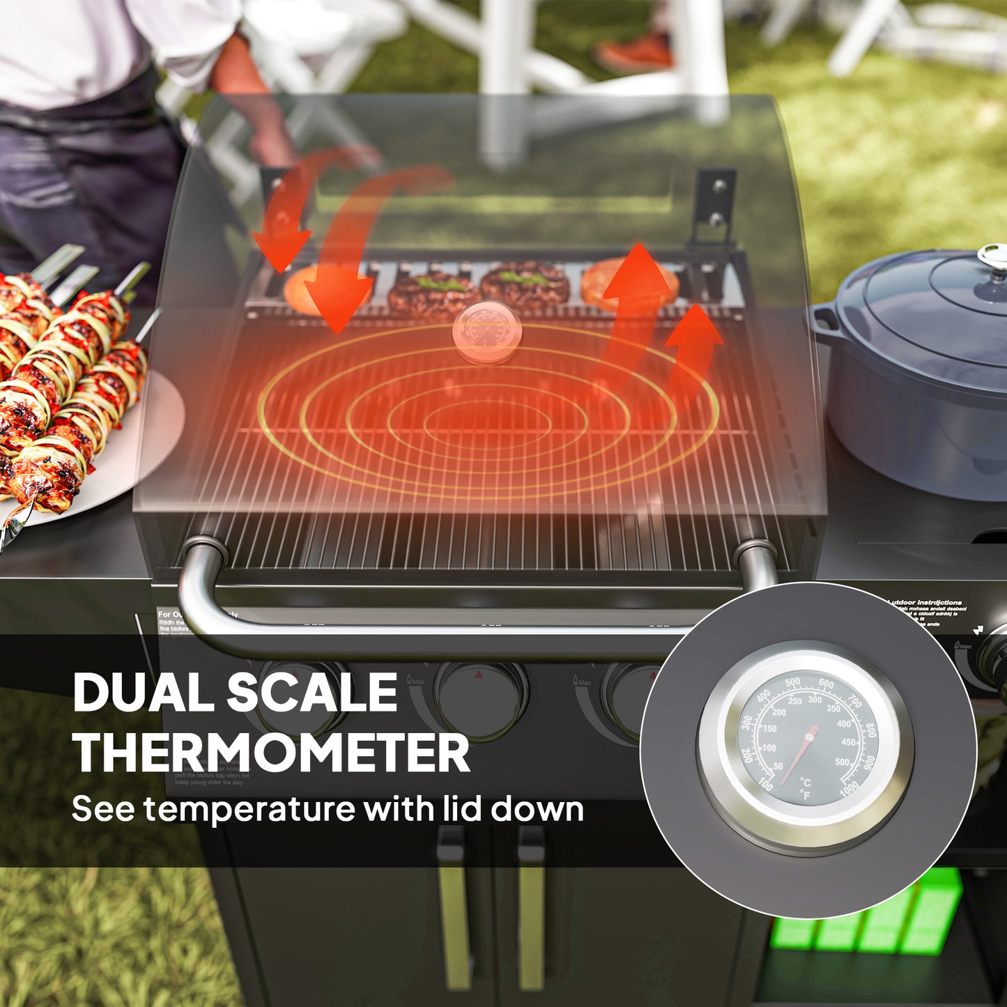 3-Burner Propane Gas Grill with Side Burner and Shelves