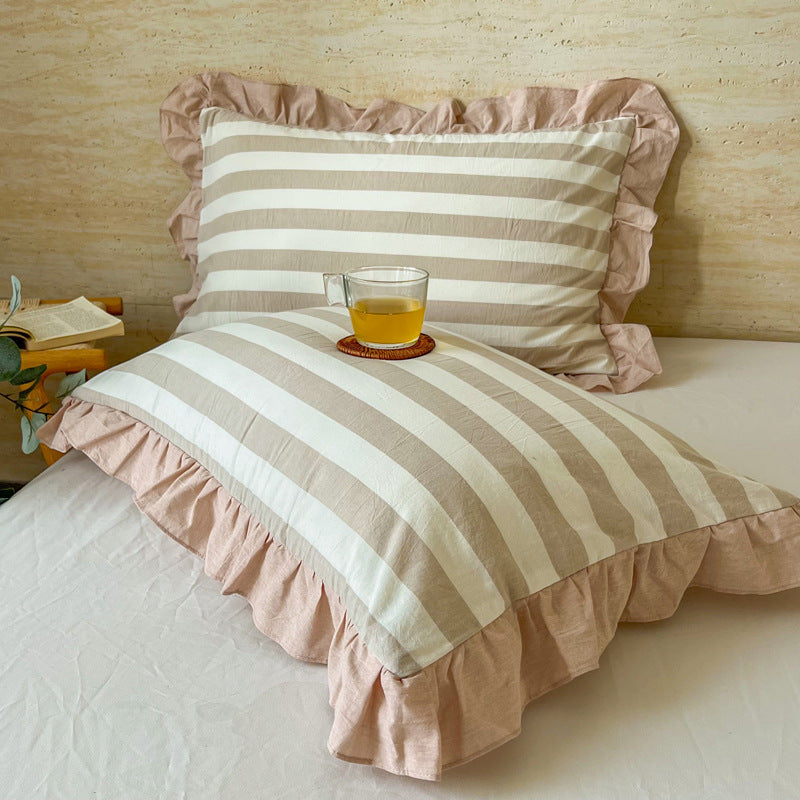 Washed Cotton Lace Pillowcase - Elegant Bedding Cover for Home Decor