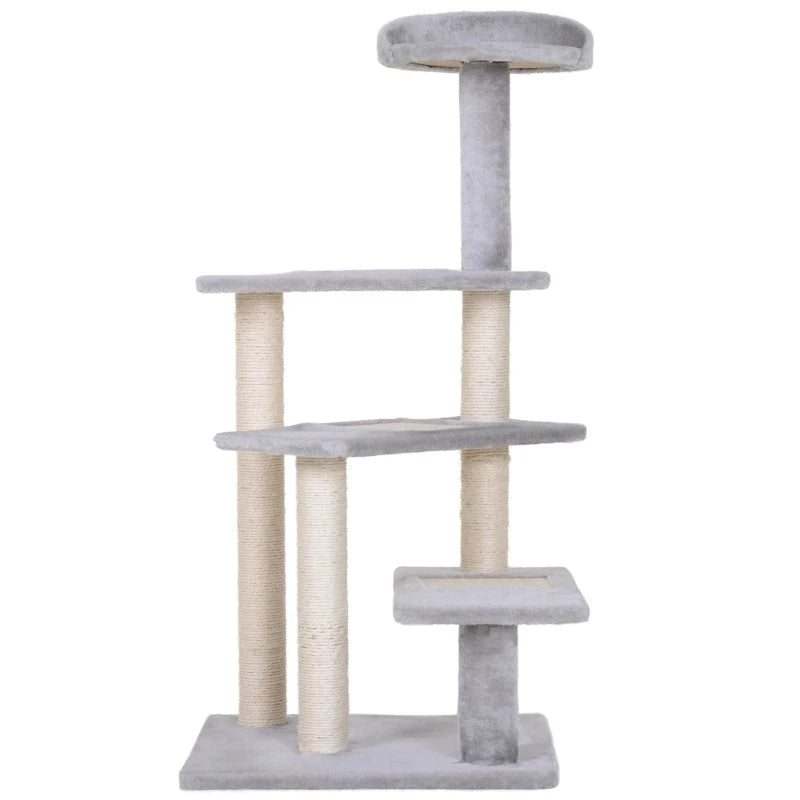 Cat Tree Tower with Scratcher and Play Center - Gray 5-Level Climbing Activity Tower