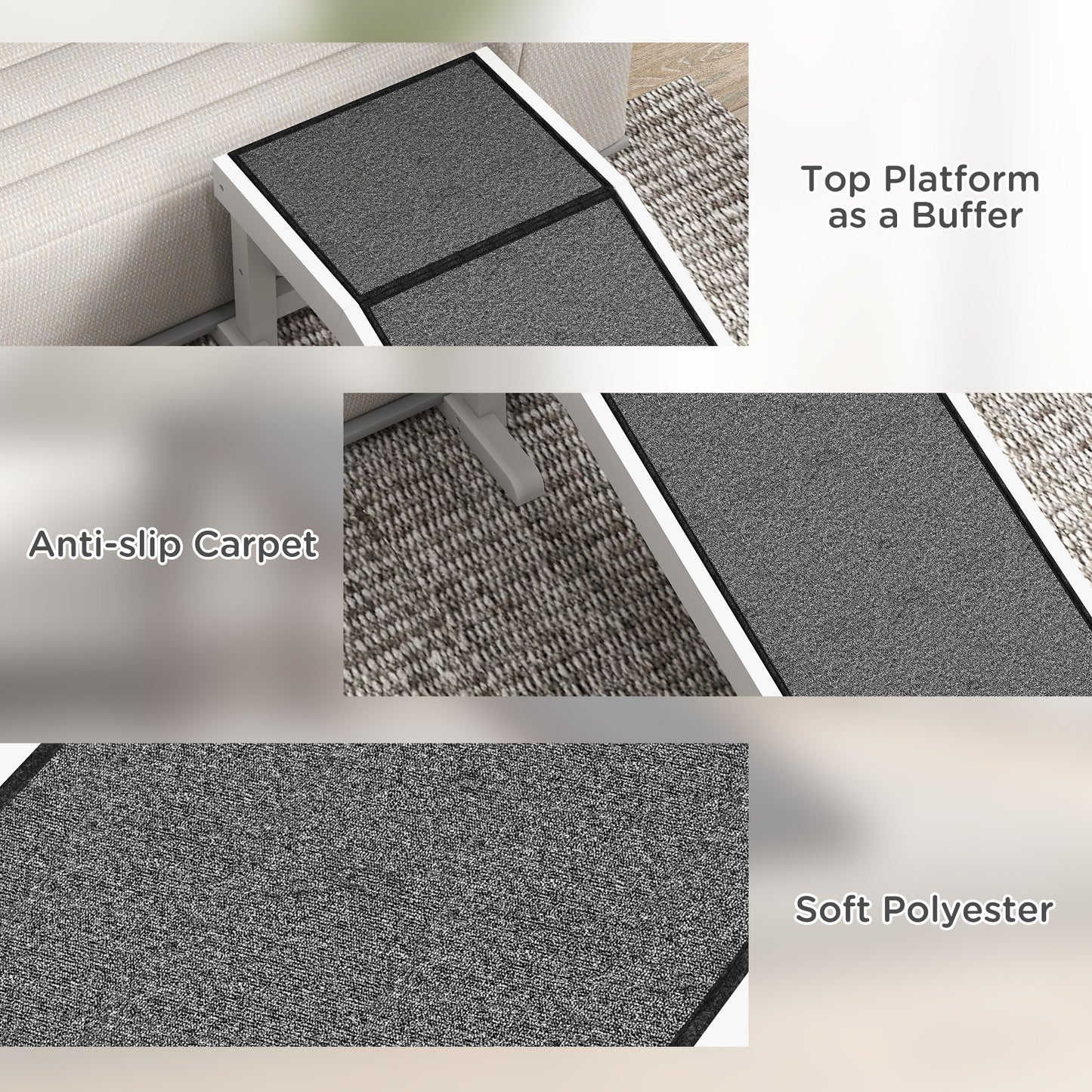 49-Inch Dog & Cat Ramp with Non-Slip Carpet - White, Lightweight & Durable