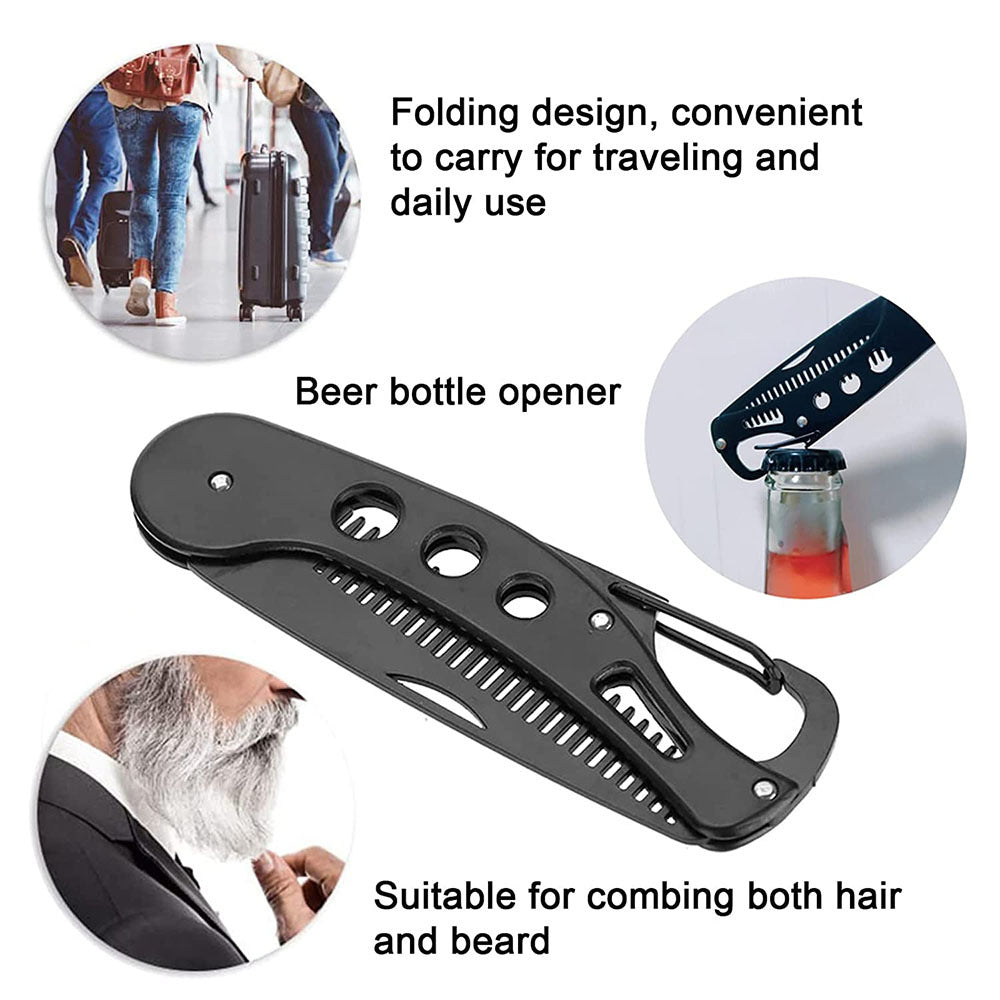 Stainless Steel Folding Beard Comb - Black