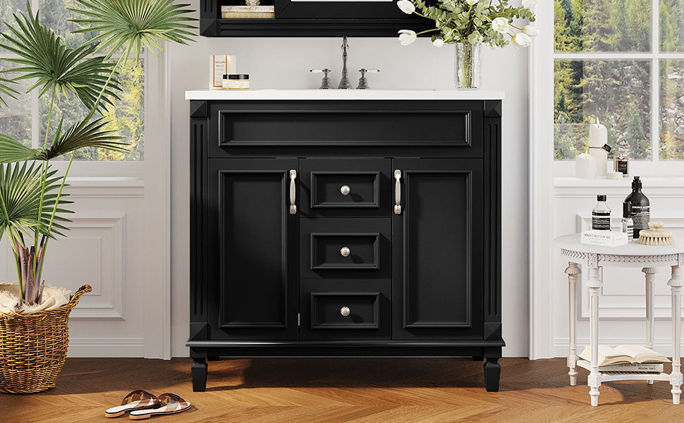 36-Inch Black Bathroom Vanity with Sink & Storage Cabinet