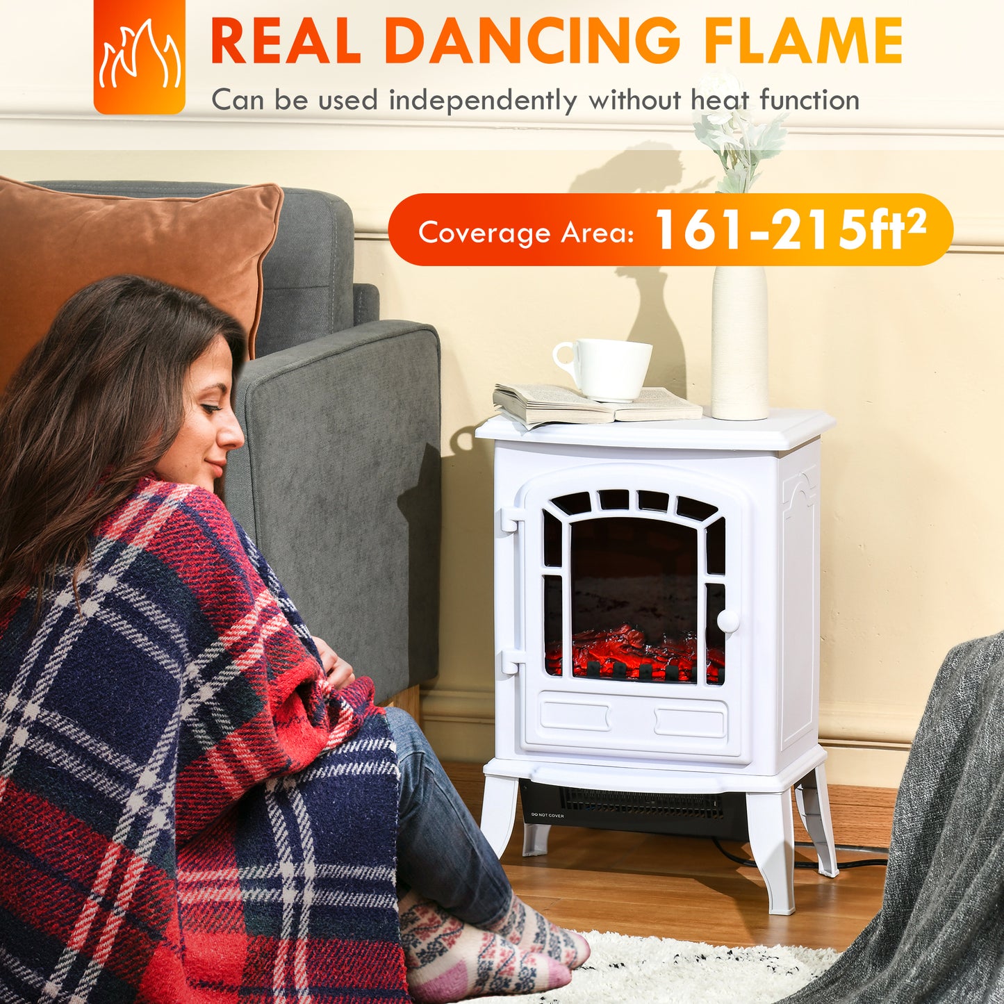 Electric Fireplace Heater with Adjustable Modes and Flame Effect - White, 430x310x550 mm