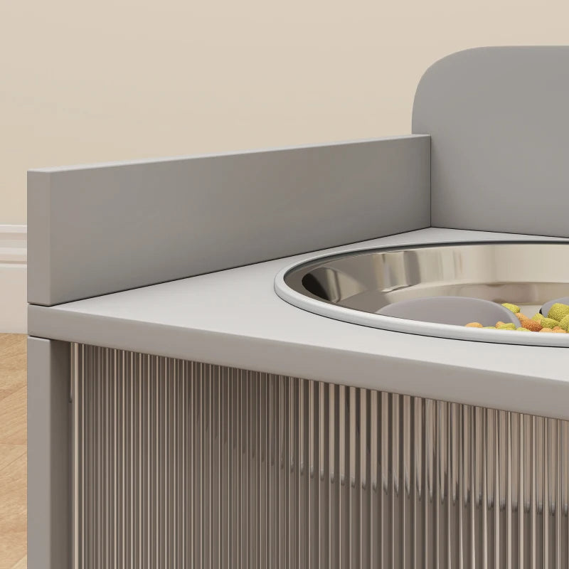 Elevated Dog Bowl Stand with Storage and 2 Stainless Steel Bowls - Large Dogs, Gray