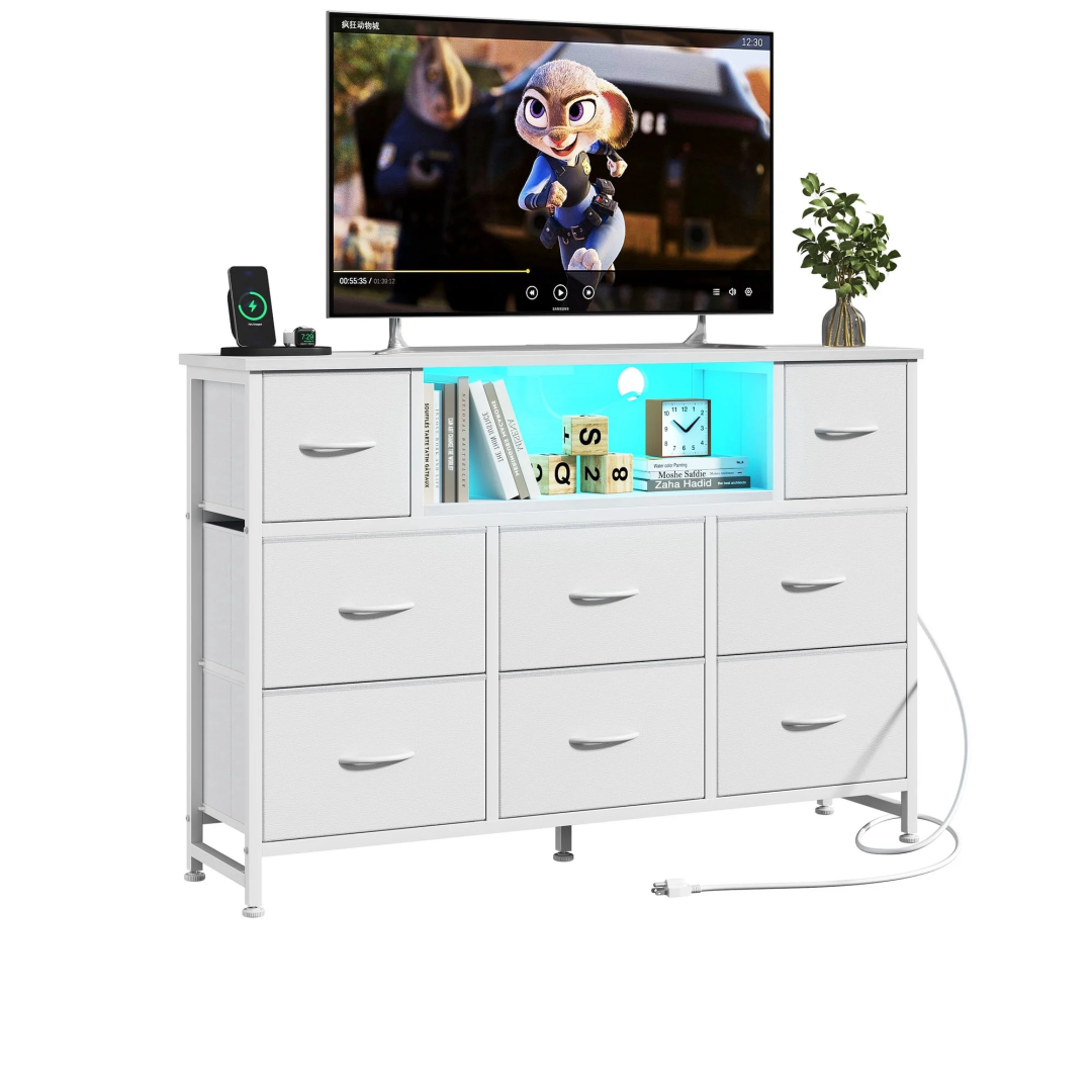 Storage Cabinet with 8 Fabric Drawers and Electrical Socket