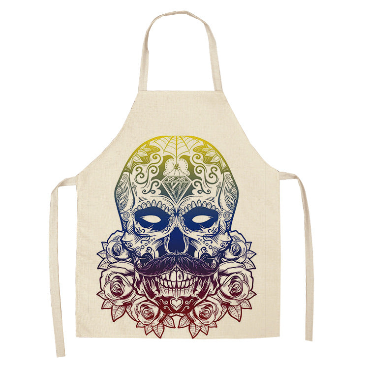 Cotton and Linen Skull Apron - Modern Kitchen Cooking Tool, 68x55cm
