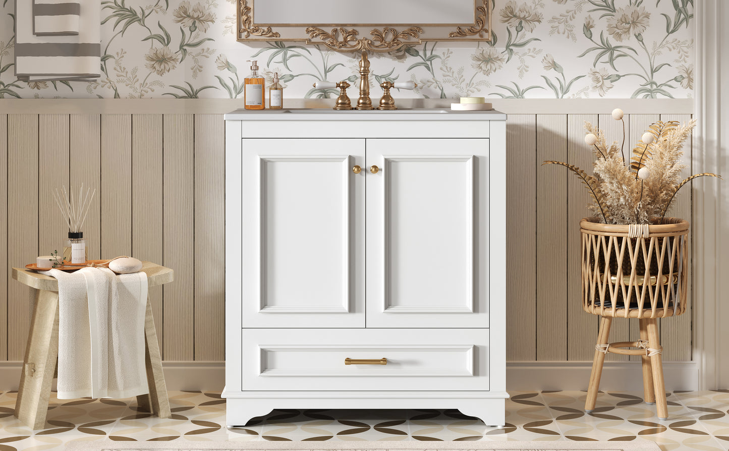 30" Bathroom Vanity with Ceramic Sink & Soft Close Doors - White