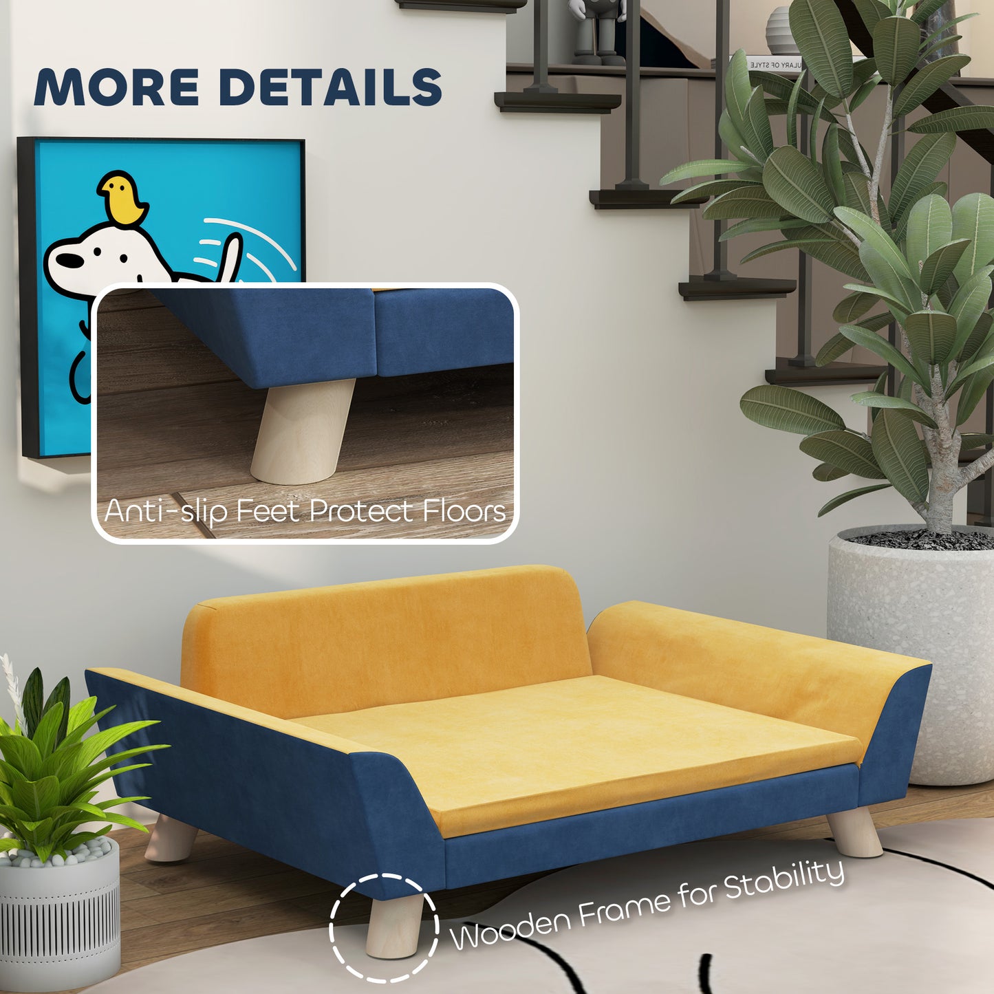 Small Dog Sofa Bed with Washable Cushion Non-Slip Feet Orange 820x230x560mm