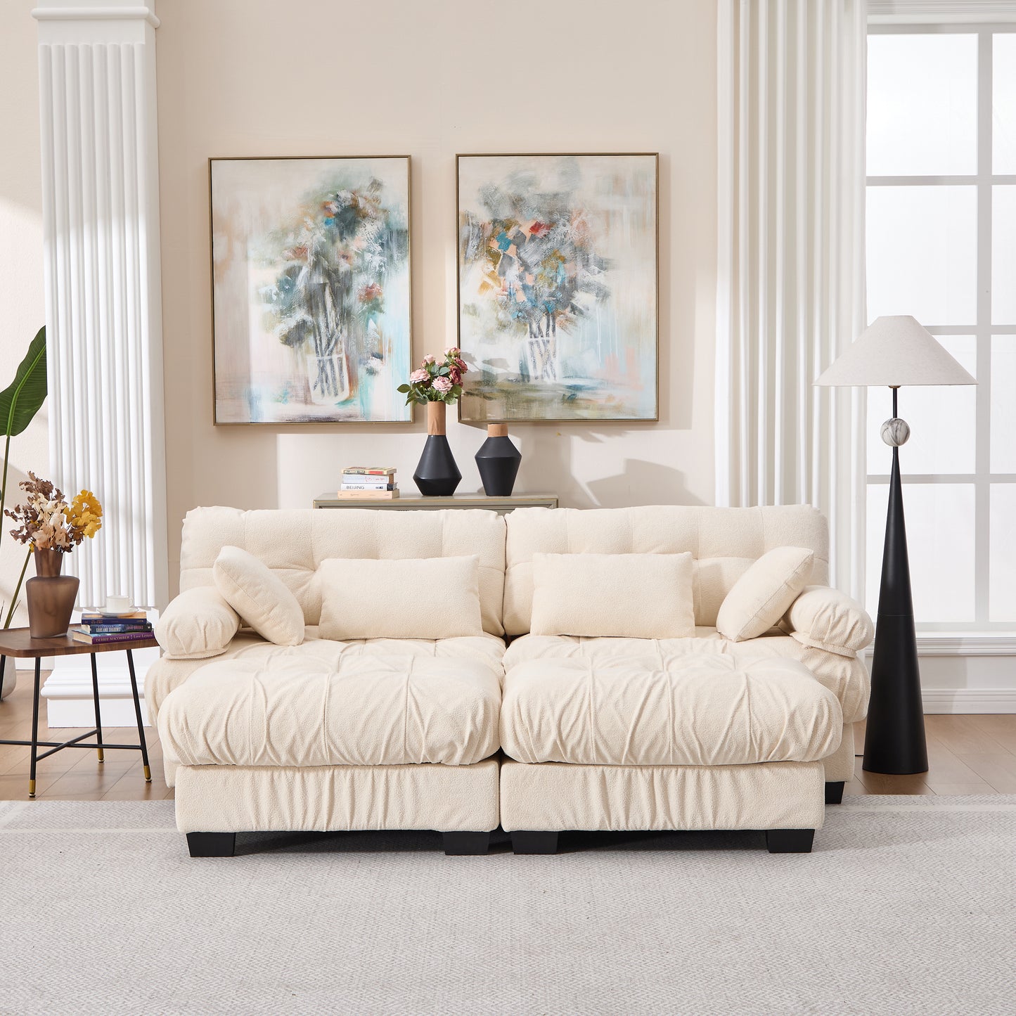 U Shaped Modular Sectional Sofa with Ottoman - Beige