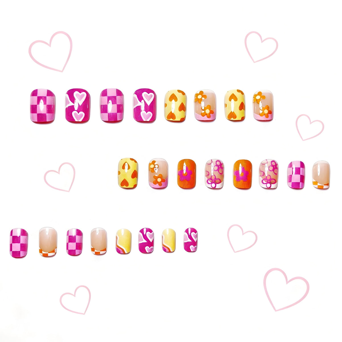 Colorful Summer Flower Press-On Nails - Cute Nail Art Set