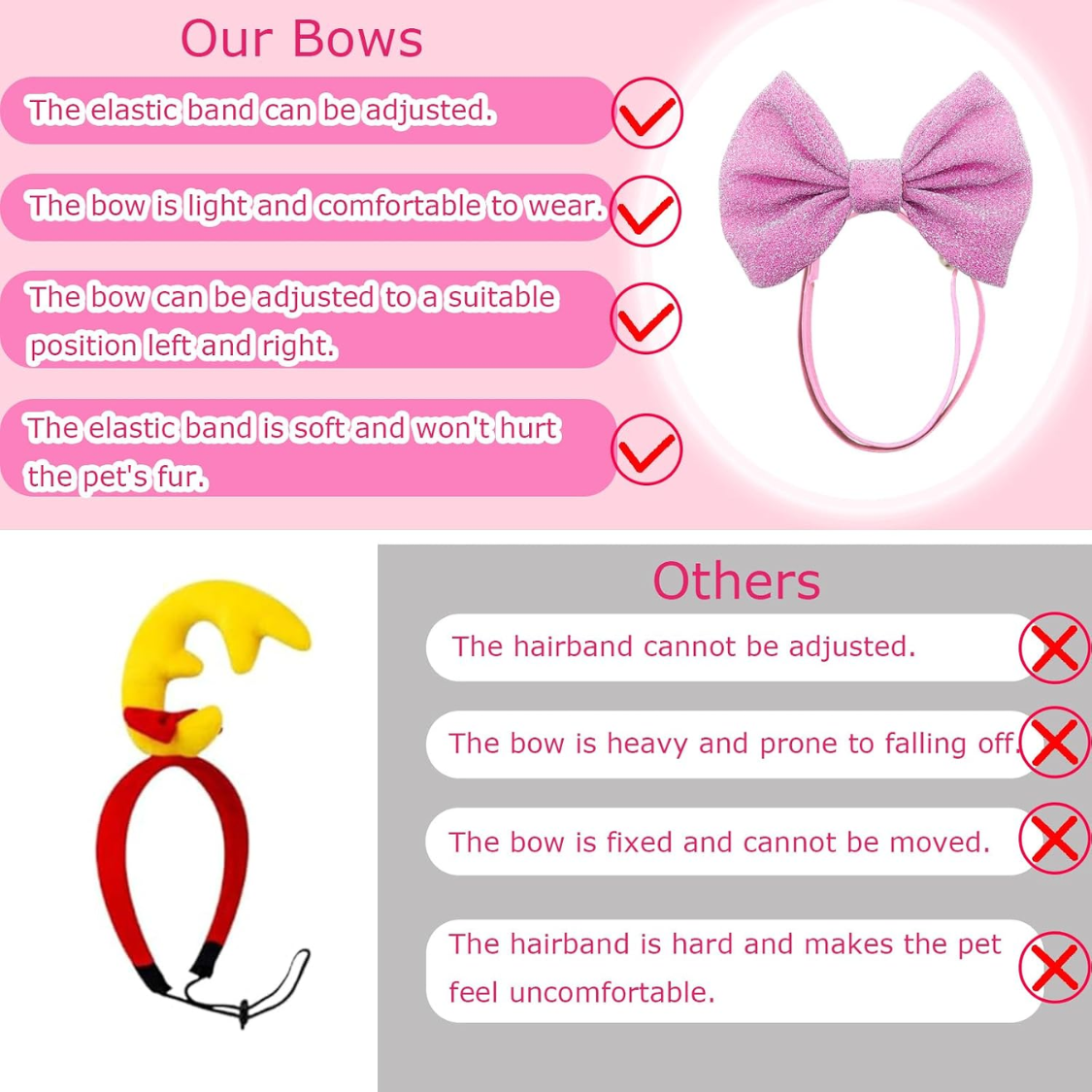 Dog Hair Bow Headbands Set - Adjustable Pet Hair Accessories for Small & Medium Dogs