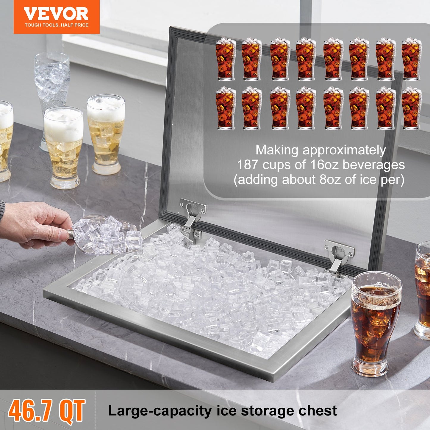 40 Qt Drop-In Stainless Steel Ice Chest - Outdoor Kitchen Cooler