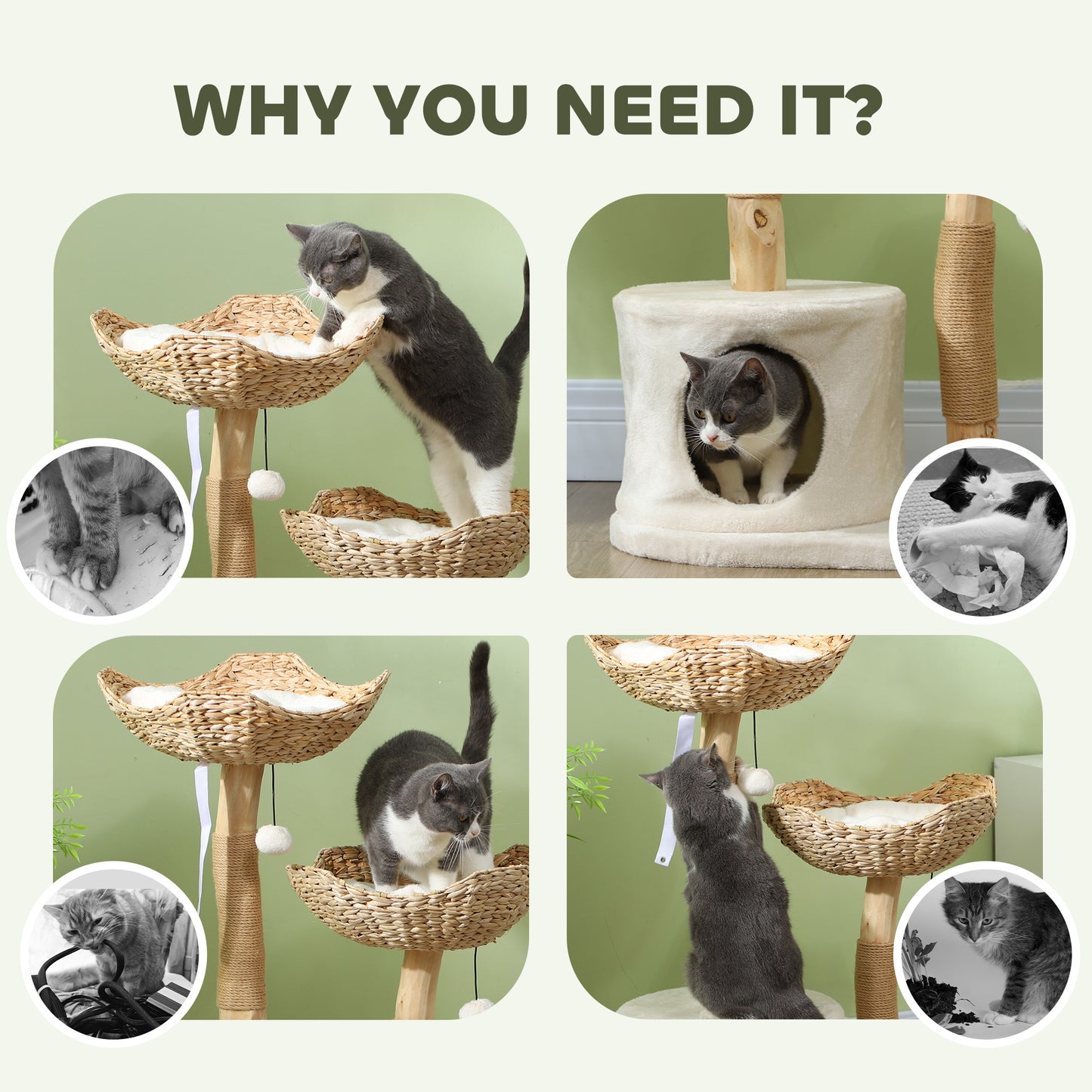 37-Inch Modern Wooden Cat Tree with Condo, Beds, Toys & Anti-Tip Kit