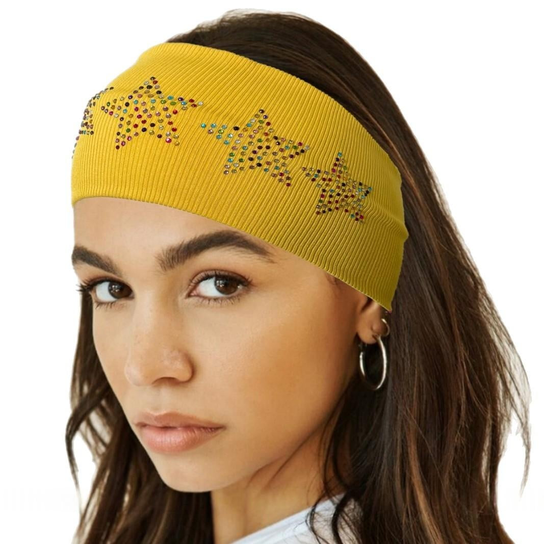 Five-Pointed Star Plaid Headband with Rhinestones