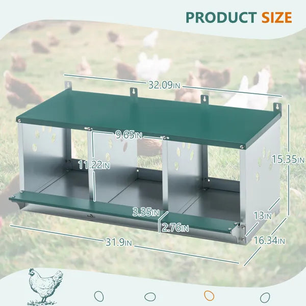 Galvanized Steel Chicken Nesting Boxes with 3 Compartments, Easy Assembly