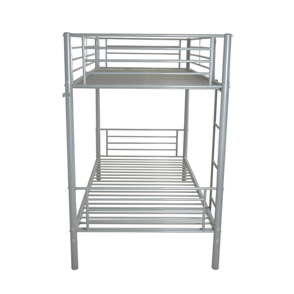 Iron Bed Bunk With Ladder For Kids Twin Size Gray