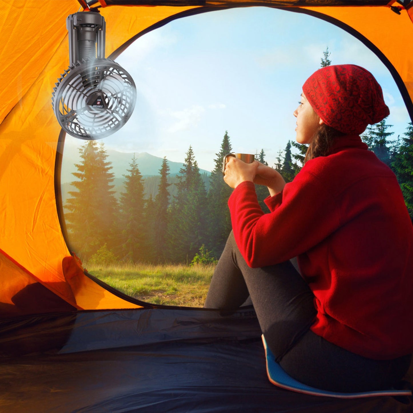 10400mAh Portable Camping Fan with LED Light - Black