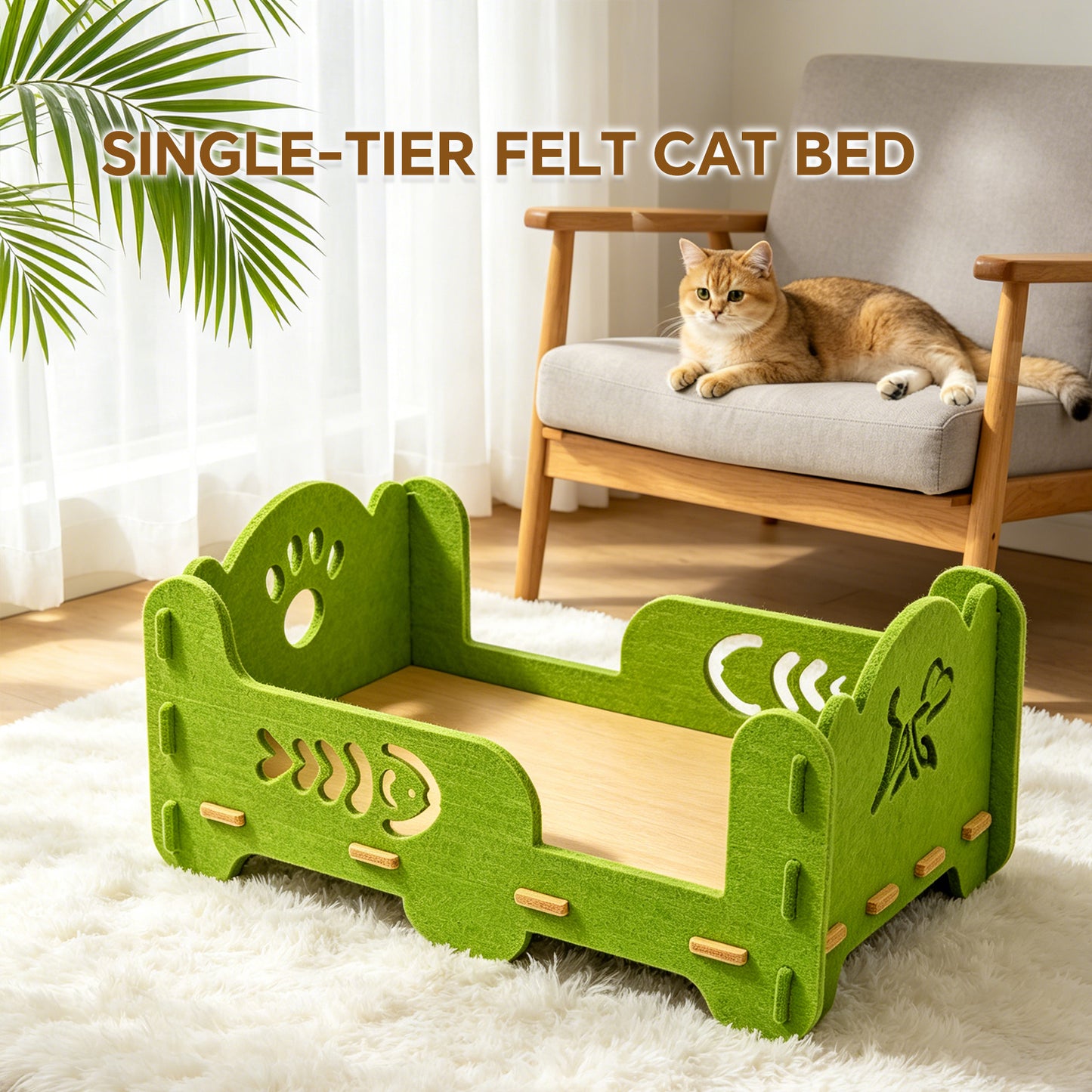 Elevated Felt Cat Bed Frame - Raised Open Pet Lounge with Breathable Platform